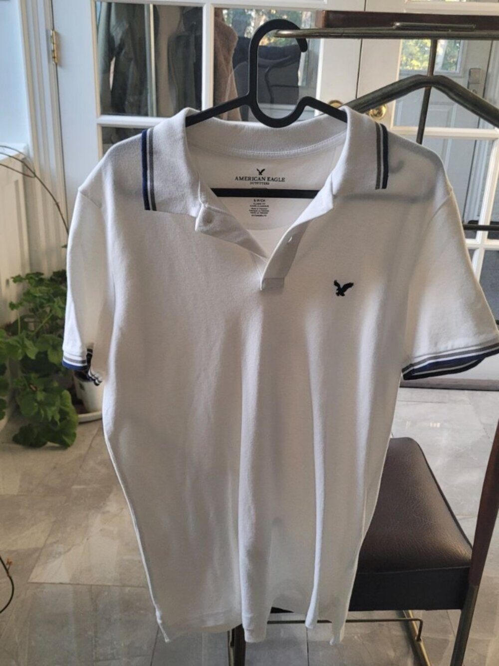 97% Cotton  White American Eagle Standard Fit Logo Pique Polo Men's Shirt
